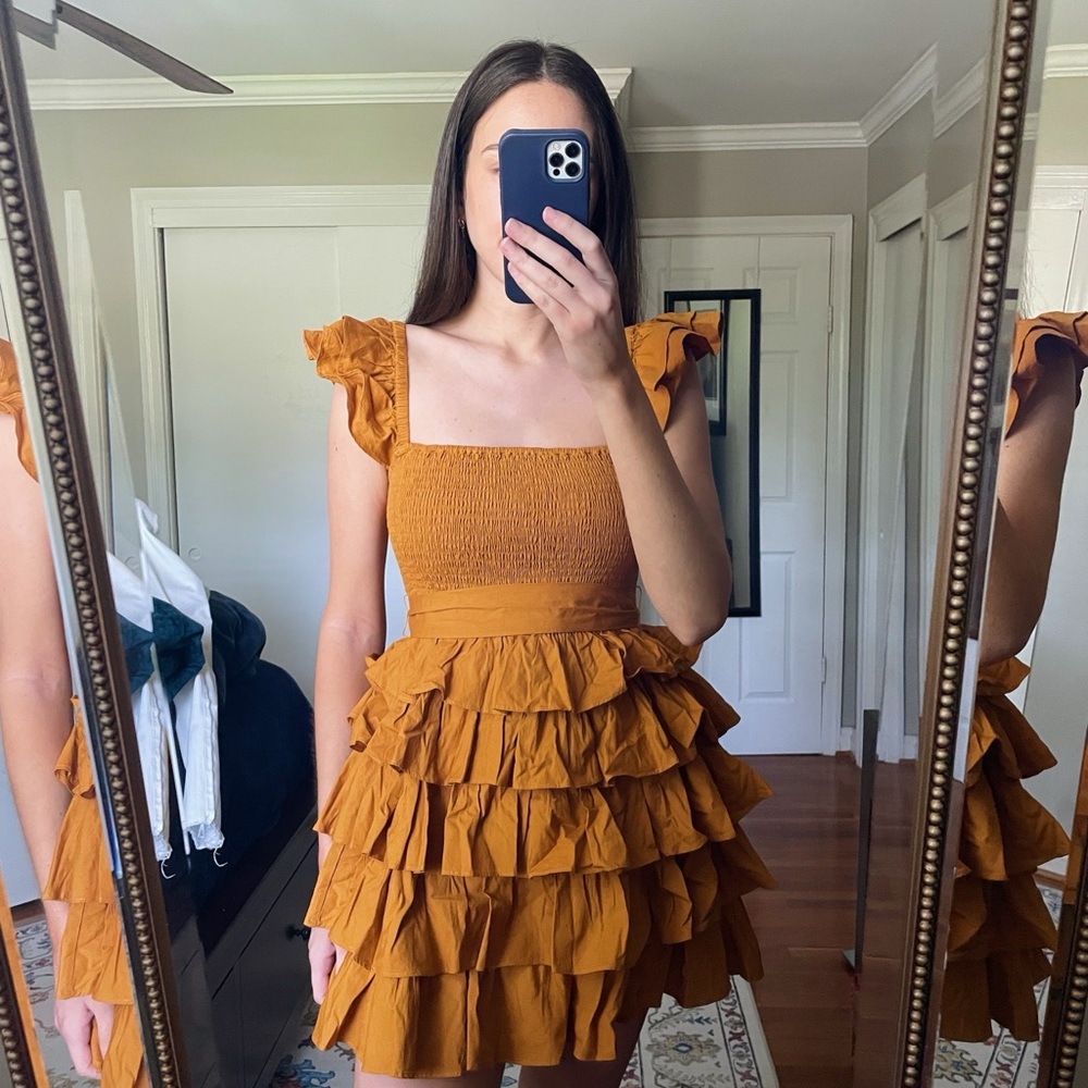 Tularosa Gold Asymmetrical Ruffled Sundress